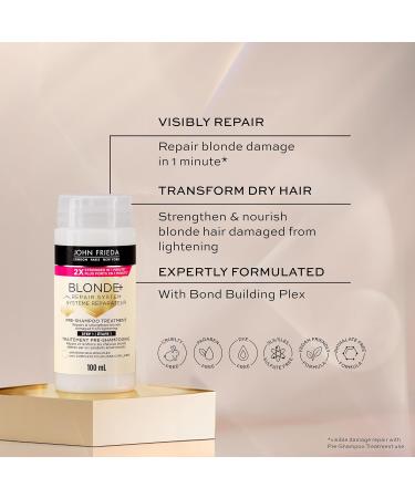John Frieda Blonde+ Repair System Bond Building Collection to Repair and Strengthen Blonde Hair Damaged from Lighting | Contains Pre-Shampoo Treatment Shampoo and Conditioner (3 Products) Bundle - Buy Online on GoSupps.com