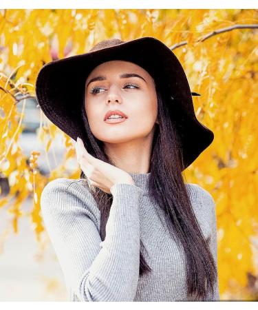 ASSQI Women's 100% Wool Foldable Wide Brim Retro Fedora Floppy Felt Bowler Hat in Black - Buy Online on GoSupps.com