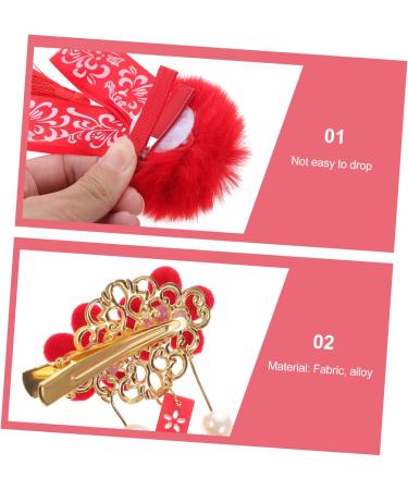 minkissy 5 Pairs Antique Red Hairpin Tassel Hair Accessories Furry Balls Hair Clip Chinses Spring Festival Headdress Pom Pom Tassels Hair Clips Barrettes Flower Hair Hairy Cloth Child - Buy Online on GoSupps.com