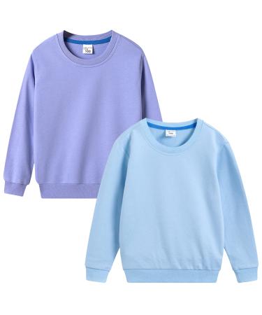 EISHOW 2 Pieces Unisex Boys Girls Cotton Thin Crewneck Pullover Long Sleeve Sweatshirt Kids Fall T-Shirt Sports Tops Blouse Purple+light Blue 7 Years