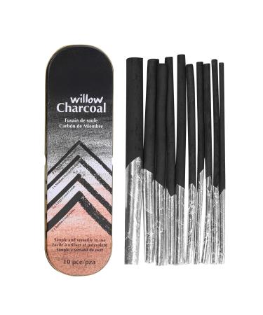 XGOPTS Willow Vine Sketch Charcoal Sticks Tin Box Set of 10 Compressed Assorted Artist Pencils Medium Black Students Beginners Painter Art Supplies for Drawing Blending Shading Sketching  4.5-9mm Dia