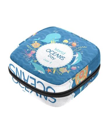 Ocean Animals Wave Period Bag Menstrual Cup Pouch Large Storage Bag Sanitary Purse for Sanitary Napkin Pads Pads Organizer for Girls Women Multicoloured 02