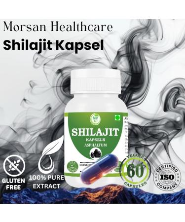  Morsan Healthcare Shilajit (Asphaltum) Capsules | Pack of 60 x 500 mg Vegetarian Capsules | Natural Food Supplement | GMP Certified | Gluten-Free (240) - Buy Online on GoSupps.com