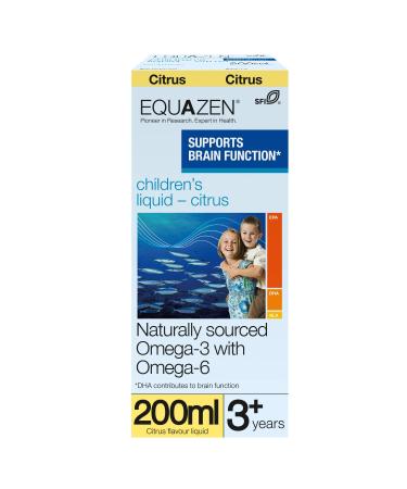 EQUAZEN Childrens Liquid | Omega 3 & 6 Supplement | Supports Brain Function | Blend of DHA EPA & GLA | Suitable from 3+ to Adults | 200 ml Citrus Flavoured Liquid