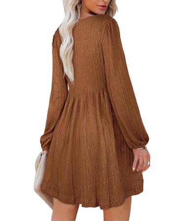 Aokosor Square Neck Long Sleeve Babydoll Knit Dress - XXL Caramel - Buy Online on GoSupps.com