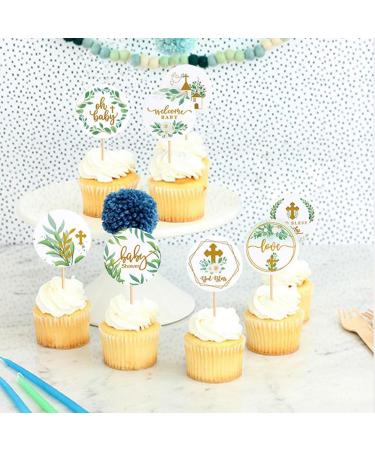 Daimay 32PCS Baby Shower Cupcake Toppers Greenery Baptism Cupcake Picks Floral Leaves God Bless Cross Cupcake Picks Gender Reveal Cake Topper Woodland Jungle Safari Theme Cupcakes Decor - Buy Online on GoSupps.com