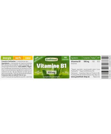 Greenfood Vitamin B1 100 mg High Dose 180 Tablets Vegan No Artificial Additives No Genetic Engineering. - Buy Online on GoSupps.com