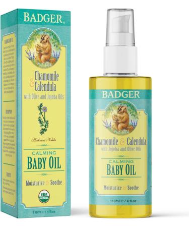 Badger Calming Baby Oil - Chamomile & Calendula 4 fl oz | Gentle Skin Care for Babies - Buy Online on GoSupps.com
