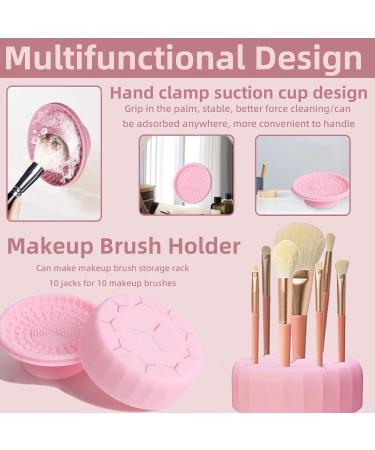 HOSAILY 4-in-1 Silicone Brush Cleaning Mat & Drying Rack - Portable Makeup Brush Cleaner Tool (Pink) for Effective Color Removal and Scrubbing - Buy Online on GoSupps.com