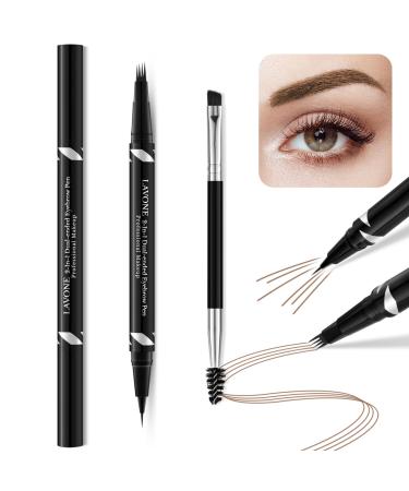 LAVONE Eyebrow Pen 2-IN-1 Dual-ended Waterproof Eyebrow Pencil with 4 Tip Microblading Eyebrow Pen and Ultra-Precise Brow Pencil Dual-ended Eyebrow Brush Eyebrows Makeup for Natural Looking-Soft Brown