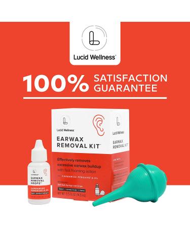 Lucid Wellness Ear Wax Removal Kit - 6.5% Urea Hydrogen Peroxide Drops - Ear Cleaner Foaming Formula for Adults - Bulb Syringe Tool Included - Buy Online on GoSupps.com