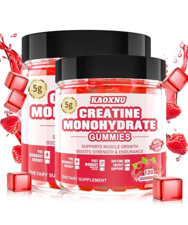 2 Pack Creatine Monohydrate Gummies for Men & Women 120 CT - 5000mg of Creatine Monohydrate per Serving - Sugar Free Chewable Creatine for Muscle Strength Muscle Builder Energy Boost