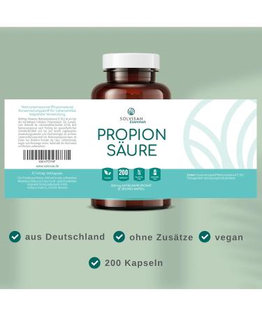 Solvisan Propionic Acid Capsules 500mg - 200 Vegan Capsules with Sodium Propionate - Pure & International Shipping - Buy Online on GoSupps.com