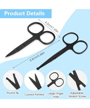 Eyebrow Scissors Small Scissors Nose Hair Scissors for Men Women 2-Pack Black Nose Hair Scissors Stainless Steel Mustache Scissors Pointed Round Nose Hair Clippers for Trimming Facial Hair - Buy Online on GoSupps.com