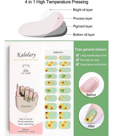 Kalolary 20PCS Sunflower Gel Nail Wrap Strips | Waterproof Adhesive Nail Art Stickers with Tools | Long-Lasting Full Nail Wraps | UV/LED Lamp Required - Buy Online on GoSupps.com