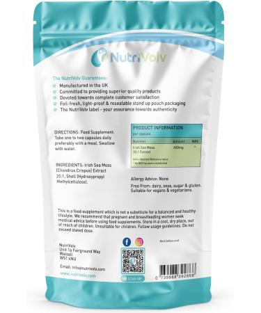Nutrivolv Irish Sea Moss 12000mg - High Strength Vegan Capsules - Supports Immune System Skin & Digestive Health - 60 Capsules - Sea Moss Supplement for Energy Detox & Overall Wellness - Buy Online on GoSupps.com