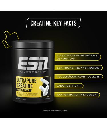 ESN Ultrapure Creatine Monohydrate Capsules - 300 Vegan Capsules for Muscle Building & Performance Support - Made in Germany - Buy Online on GoSupps.com