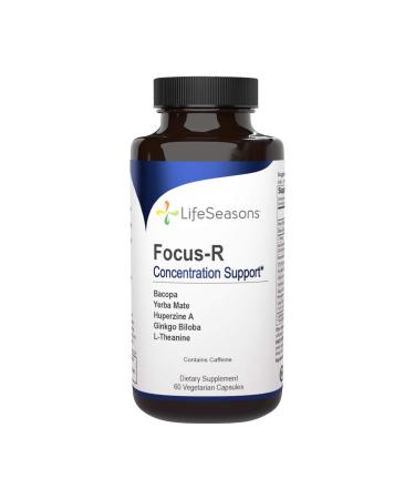 LifeSeasons - Focus-R - Concentration and Focus Supplement for All Ages - Nootropics Brain Formula Mind and Memory - Yerba Mate, Huperzine A, Ginkgo Biloba - 60 Capsules 60 Count (Pack of 1)