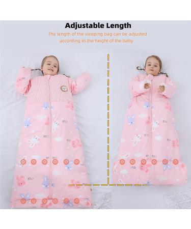 Chilsuessy Baby Winter Sleeping Bag 2.5 Tog | Toddler Wearable Blanket 3-6 Years | Adjustable Length & Removable Sleeves | Pink Rabbit Pattern - Buy Online on GoSupps.com