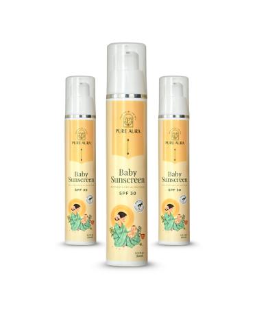 Baby Sunscreen SPF 30 (Pack of 3 50g Each) | 100% Mineral Ayurvedic & Chemical-Free | Gentle Protection for Delicate Baby Skin | Doctor Certified & Outdoor Safe