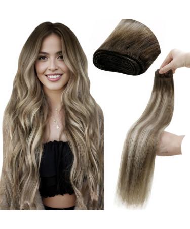 LAAVOO WEFT Extensions Real Hair For Sewing Hall Brown Sewing Extensions Real Hair Dark Brown Balayage Light Brown Hall Brown Hall Blond 40cm Saw in Weft Extensions Real Hair Glatt 100g #3/8/24 40cm 1.15 #3/8/24