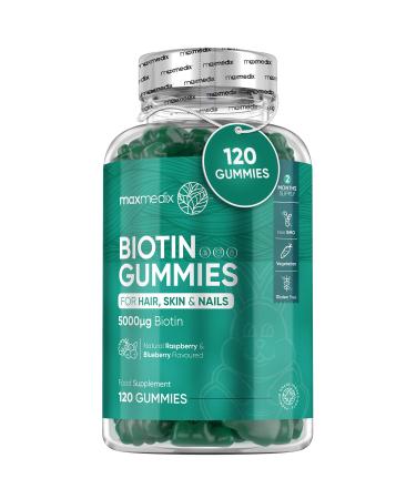 Biotin Gummies 5000mcg - with Vitamin A B C D E & Selenium 120 Hair Nails and Skin Vitamins Gummies Natural Berry Flavour Vitamin B7 Gummies- Lab-Tested Biotin Hair Growth Gummies