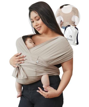 Konny Baby Carrier Original Elastech - Custom Fit Carrier Hassle-Free Easy to Wear Infant Sling Wrap Perfect for Newborn Babies up to 44 lbs Toddlers (Beige 2XL) 2XL 01Elastech-Beige
