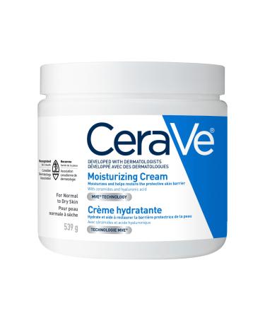 CeraVe Moisturizing Cream Daily Face Hands & Body Cream Moisturizer for Dry Skin With Hyaluronic Acid and Ceramides for Women and Men. Sensitive skin Oil-free Non-comedogenic Fragrance-Free 539 Grams 539 g (Pack of 1) Body Moisturizer