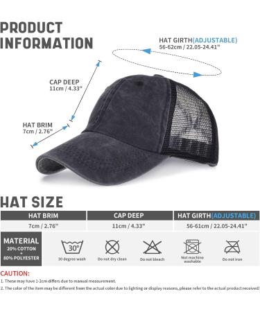 Ylovem Adjustable Baseball Caps for Men & Women | Breathable Fast-Dry Summer Sun Hat for Running | Black Ponytail Cap - Buy Online on GoSupps.com