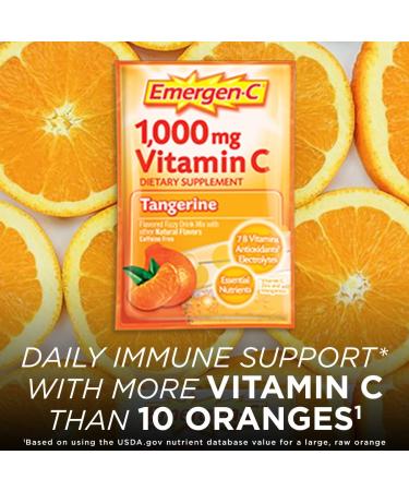 Emergen-C 1000mg Vitamin C Powder - Antioxidants, B Vitamins, Electrolytes - Immune Support Supplement, Caffeine Free Tangerine Flavor - 60 Count - Buy Online on GoSupps.com