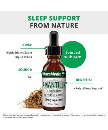 NutraMedix Amantilla Tincture - Valerian Root Extract for Stress Support - Promote Overall Sense of Calm with Valerian Root - Vegan Supplement for Enhanced Slumber (1oz / 30ml) - Buy Online on GoSupps.com