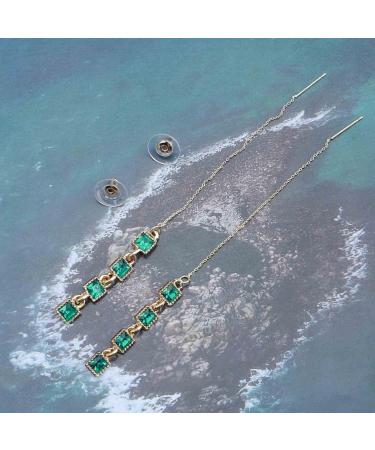 Vintage Emerald Crystal Threader Earrings | Gold Long Chain Drop Earrings for Women | Chic Green Gem Jewelry - Buy Online on GoSupps.com