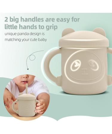 Silicone Baby Straw Cup 6.7 oz with Lid and Handle - Almonds White | Transition Cup for Infant Toddler with 2 Straws - Buy Online on GoSupps.com