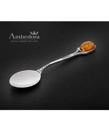 AMBEDORA Small Spoon | Sterling Silver Oxidised Spoon with Amber | Ideal Christening or Birthday Gift for Boys and Girls - Buy Online on GoSupps.com