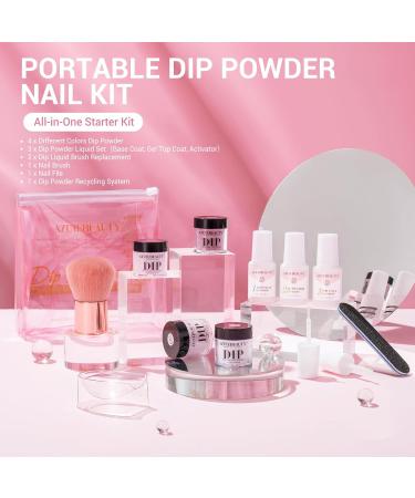 AZUREBEAUTY Dip Powder Nail Kit Starter 4 Colors Clear Pink Glitter Neutral Skin Transparent 12 PCS Dipping Powder Set All Seasons French Nail Art Base Top Coat Activator Liquid Manicure DIY Salon - Buy Online on GoSupps.com