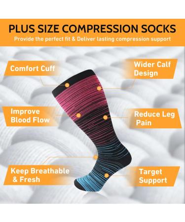 3 Pairs Plus Size Compression Socks | 20-30 mmHg | Wide Calf | Extra Large Knee High Flight Socks for Circulation Support | 4XL 3PCS-Gray Red Navy - Buy Online on GoSupps.com