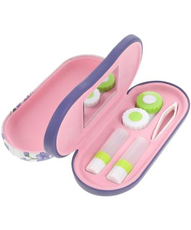 COHEALI Contact Lens Case And Glasses Case Double Glasses Case Contact Lens Case With Mirror Tweezer Remover Purple