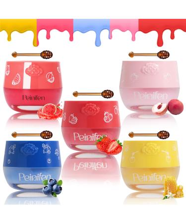 Bee Lip Balm Lip Mask Honey Pot 5 Pcs Propolis Moisturizing Balm with Applicator Day & Night Hydrating Lip Treatment for Dry Lips (5 Flavors Set) 5pcs