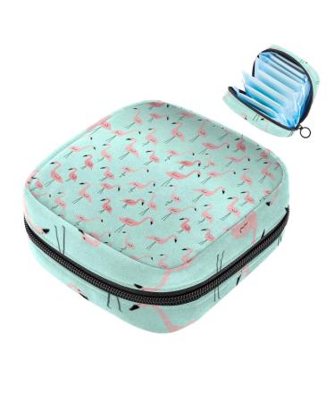 Menstrual Pad Bag with Zipper Ladies Napkin Pouch Tampons Collection Bag for Women and Girls (Pink Flamingo)