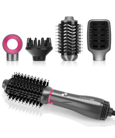 4 in 1 Hair Dryer Brush Set PARWIN PRO BEAUTY Hot Air Styler with 4 Attachments as Hairdryer Hot Air Brush Hair Diffuser Hot Brush for Hair Styling Ionic Care Frizz-Free 1000 Watts Gray