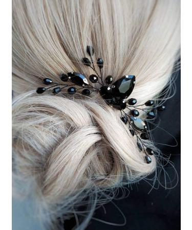 BERYUAN Women Rhinestone Onyx Black Teardrop Small Hair Comb Bridal Wedding Hair Accessory Crystal Gift for Her Party Headpiece