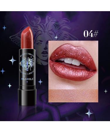 Glitter Lipstick - Pearlized Shimmer Metallic Lip Color | Long Lasting Moisturizing & Waterproof (04#Rose - Buy Online on GoSupps.com