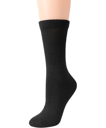 Yomandamor Women's Cushioned Crew Diabetic Socks - 4 Pairs Thick Non-Binding Top Boot & Dress Socks (Size 9-11) - Black - Buy Online on GoSupps.com