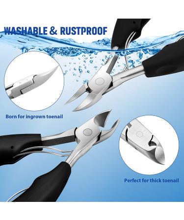 5 Pieces Nail Clipper Set for Men - Includes Thick Toenail Clipper, Wide Nail Clipper, Cuticle Remover, and Nail File - Ideal for Thick Ingrown Nails (Black) - Buy Online on GoSupps.com