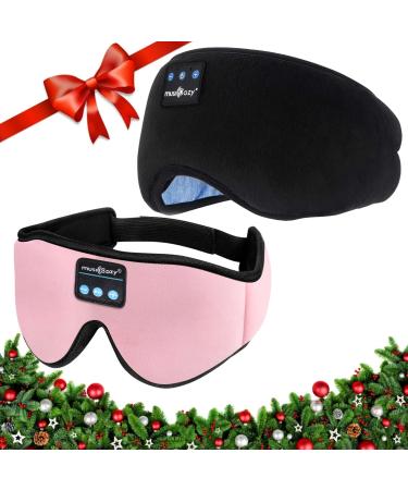 MUSICOZY Sleep Headphones Bluetooth 5.2 Headband Sleeping Headphones Eye Mask for Women Men Wireless Music Mask Built-in Speakers Microphone Adjustable Strap for Side Sleeper Travel Office Pack of 2
