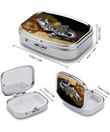Buy Blue Ring Octopus Print Pill Box - 2 Compartment Metal Pill Organizer for Travel | Decorative & Portable Medicine Case - Buy Online on GoSupps.com