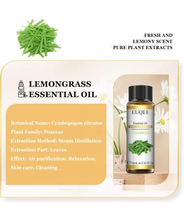 EUQEE Lemongrass Essential Oil 10ml - Pure & Natural Aromatherapy Oil for Home Relaxation - Diffuser & Humidifier Blend - Pack of 1 - Buy Online on GoSupps.com
