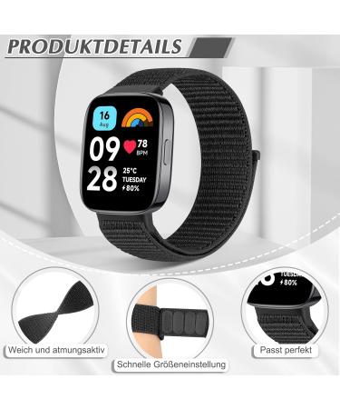 Shop BTTNG Adjustable Breathable Nylon Bracelet for Xiaomi Redmi Watch 3 Active - Unisex Sport Solo Loop Replacement in Deep Black + Reflective Black - Buy Online on GoSupps.com