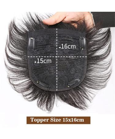 Drasawee Real Human Hair Topper for Men - Short Black Clip-In Hairpiece for Thinning Hair 16x18cm Natural Style - Buy Online on GoSupps.com