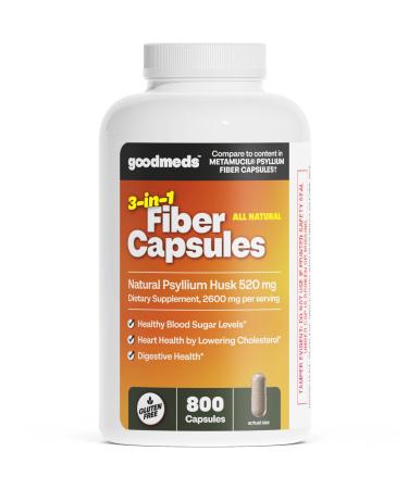 GoodMeds Psyllium Husk Fiber 520mg Capsules Supplement Soluble Dietary Colon Support for Women and Men Restore Digestive Regularity and Balance (800 Count)